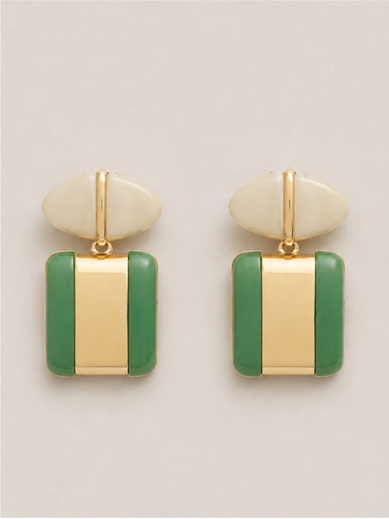 Jewelry - Gold and Green Drop Earrings with Cream Top
